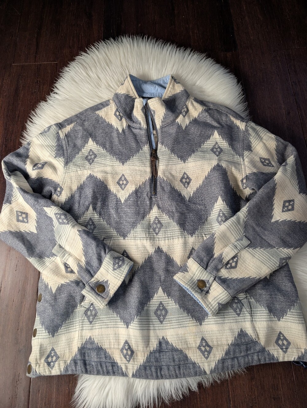 Pendleton 100% Cotton Doublesoft HALF-ZIP PULLOVER Sweatshirt Grey Aztec S Small - Picture 2 of 7